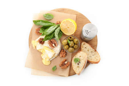 Concept of tasty food with grilled camembert isolated on white background.の写真素材