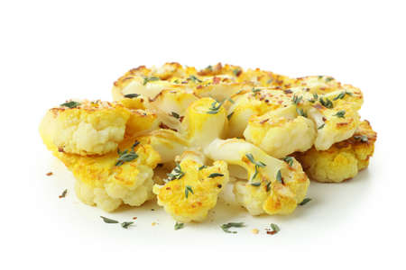 Tasty baked cauliflower isolated on white background.の写真素材