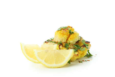 Tasty baked cauliflower isolated on white background.の写真素材