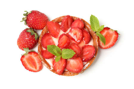 Delicious strawberry tart isolated on white background.の写真素材
