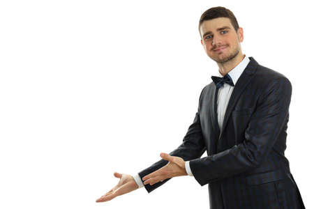 Businessman in classic suit isolated on white background, space for text.の写真素材