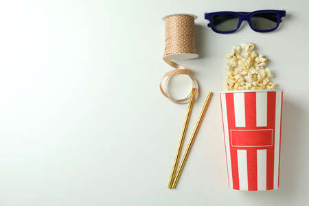 Concept of cinema accessories on light background.の写真素材