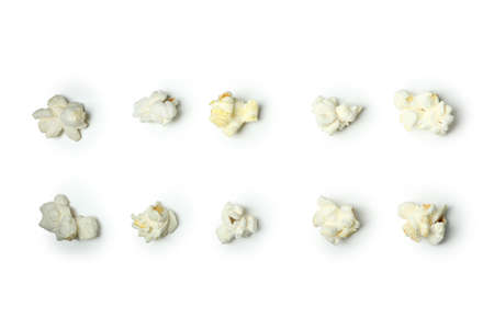 Tasty popcorn isolated on white background, cinema food.の写真素材