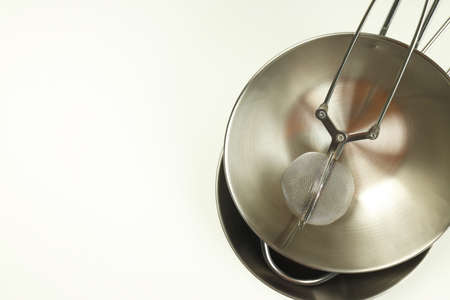 Kitchen utensil on white background, space for text.の写真素材