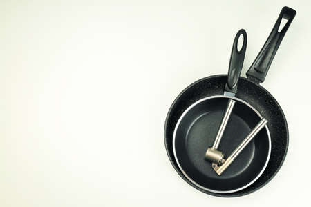 Kitchen utensil on white background, space for text.の写真素材
