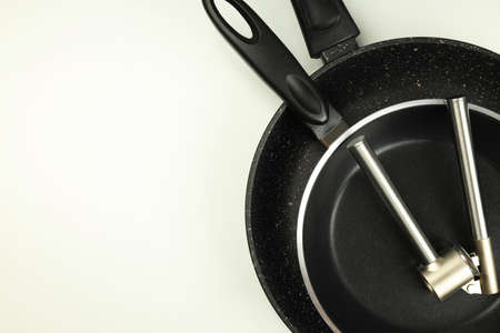 Kitchen utensil on white background, space for text.の写真素材