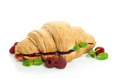 Croissant with raspberry jam, isolated on white backgroundの写真素材
