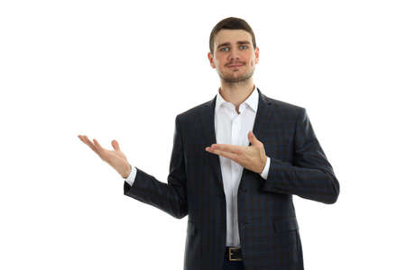 Businessman in classic suit isolated on white background, space for text.の写真素材