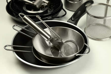Set of different kitchen utensil on white background.の写真素材