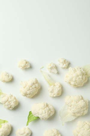 Flat lay composition with cauliflower on white backgroundの写真素材