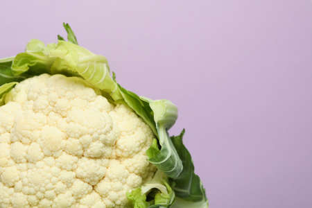 Head of fresh juicy cauliflower on purple background