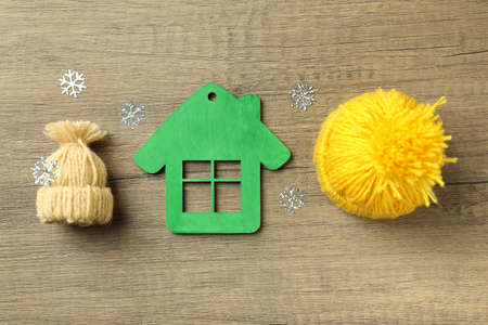 Concept of heating season on wooden background.の写真素材