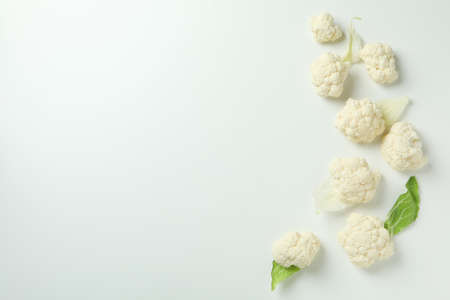 Flat lay composition with cauliflower on white backgroundの写真素材