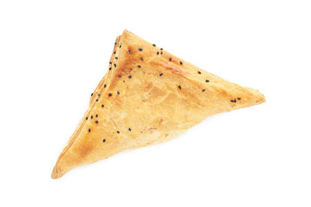 Golden crispy samsa isolated on white background