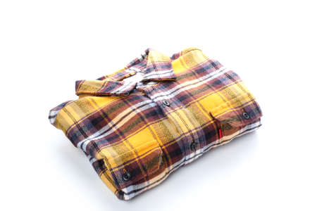 Checkered shirt isolated on white background, close up.の写真素材