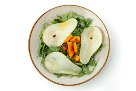 Plate with pumpkin salad isolated on white backgroundの写真素材