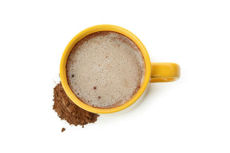 Cocoa in cup isolated on white background