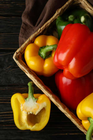 Concept of tasty food with bell pepper on wooden backgroundの写真素材