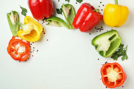 Concept of tasty food with bell pepper on white backgroundの写真素材