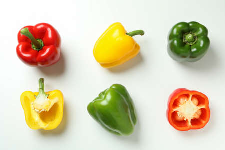 Flat lay composition with bell pepper on white backgroundの写真素材