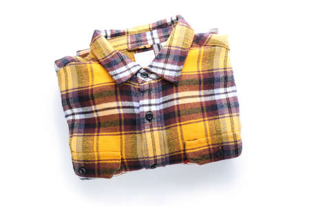 Checkered shirt isolated on white background, top view.