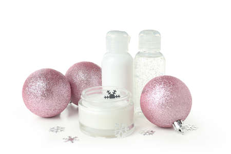 Concept of winter cosmetics isolated on white backgroundの写真素材