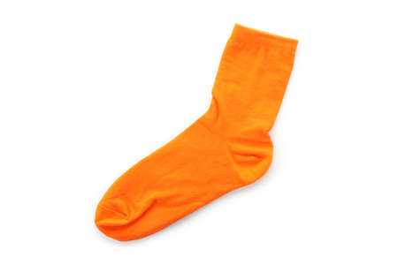 Bright orange sock isolated on white backgroundの写真素材