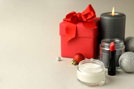 Composition with winter cosmetics on light backgroundの写真素材