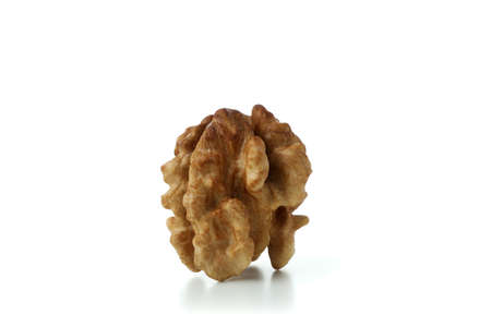 Peeled walnuts isolated on white background, close up