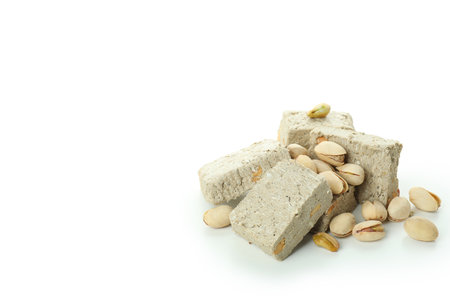 Halva with pistachio isolated on white backgroundの写真素材