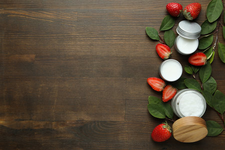 Concept of eco face care cosmetic on wooden backgroundの写真素材
