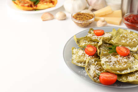 Delicious food concept with ravioli on white backgroundの写真素材