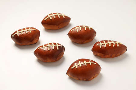 Flat lay composition with concept of Super bowl snacks on white backgroundの写真素材