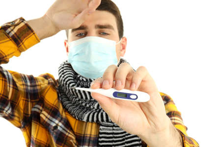 Ill young man isolated on white backgroundの写真素材