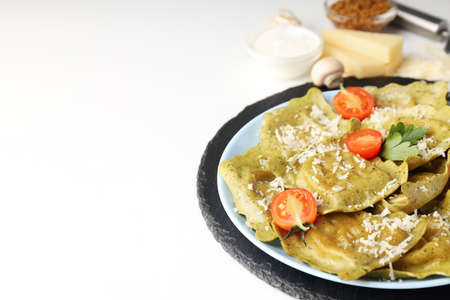 Delicious food concept with ravioli on white backgroundの写真素材