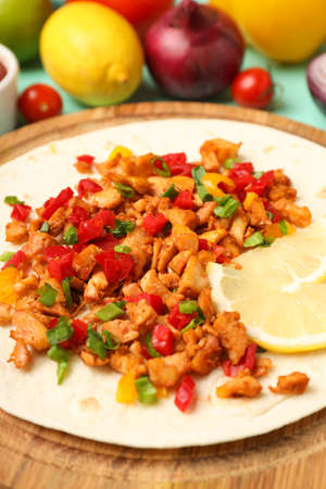 Concept of tasty food with taco close up