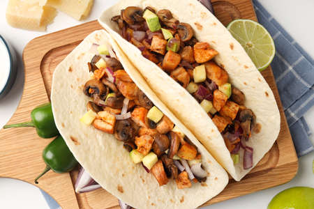Concept of tasty food with taco close upの写真素材