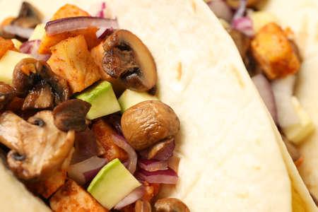 Concept of tasty food with taco close upの写真素材