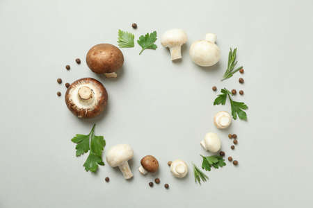 Concept of tasty food with champignon on lightの写真素材
