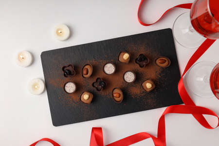 Happy Valentine day composition on white backgroundの写真素材