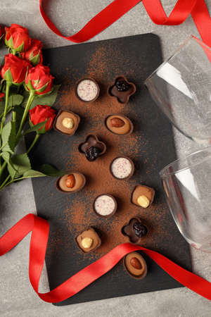 Happy Valentine day composition, close up, top viewの写真素材