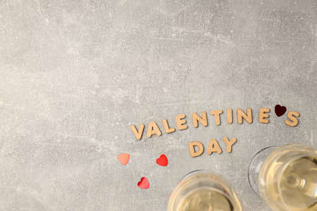 Happy Valentine day composition on gray textured backgroundの写真素材