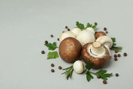 Concept of tasty food with champignon on lightの写真素材