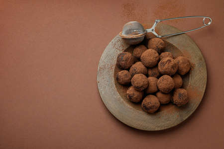 Concept of sweets with truffles on brown backgroundの写真素材