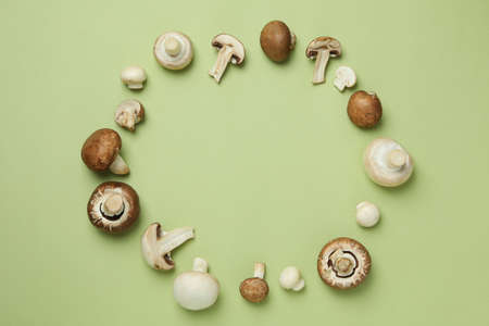 Concept of tasty food with mushroom on greenの写真素材