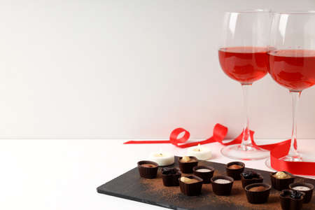 Happy Valentine day composition on white tableの写真素材
