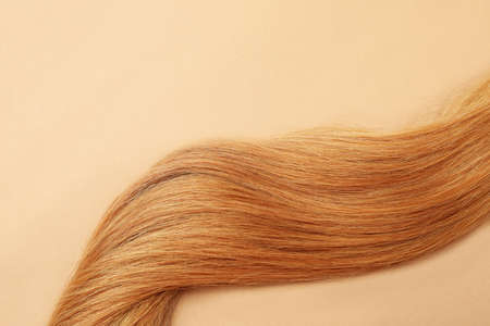 A lock of red hair on a beige backgroundの写真素材