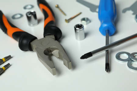Work tools on white background, close upの写真素材