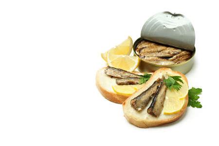 Sandwiches with sprats isolated on white backgroundの写真素材