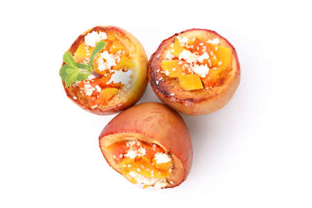 Tasty baked apples isolated on white backgroundの写真素材